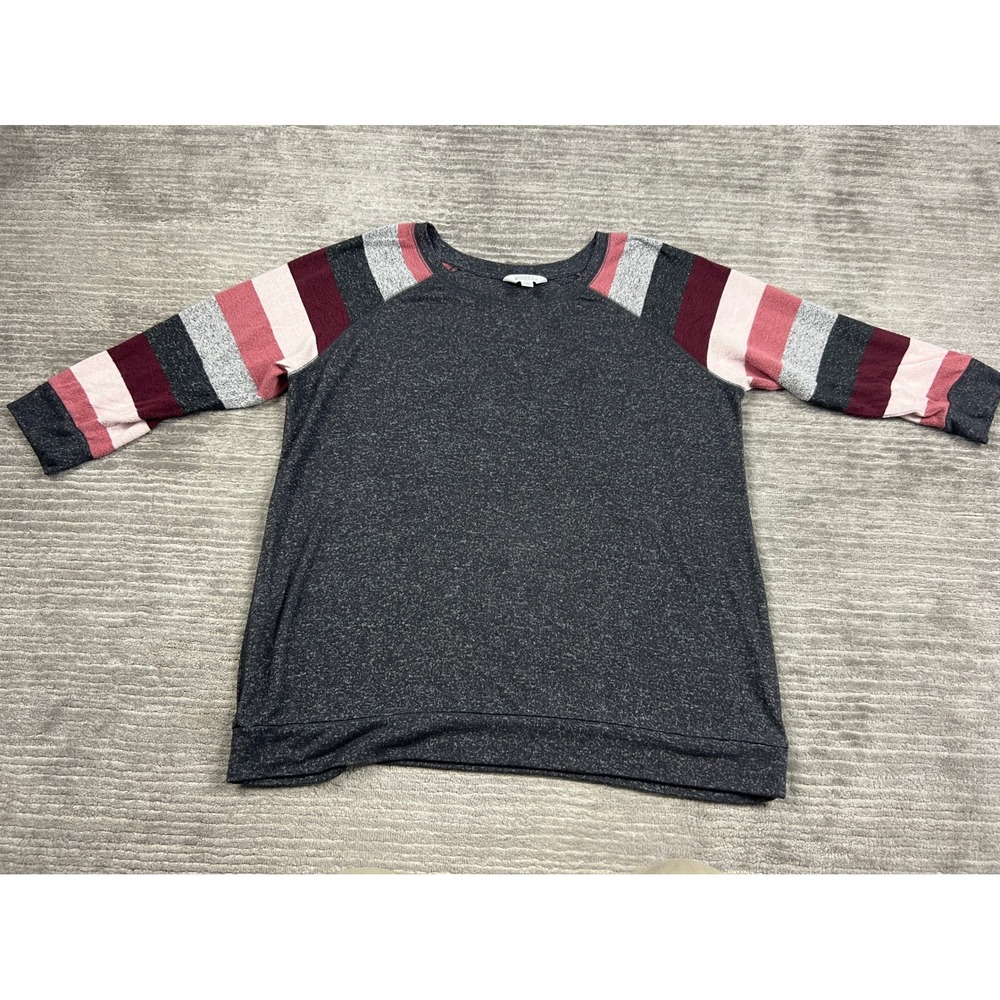 Market & Spruce Knit Top Womens 2X Charcoal Raglan Striped Sleeve WPK10278